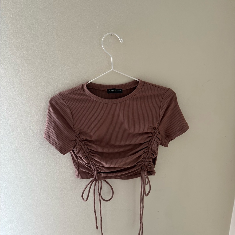White Fox Brown Ruched Crop Top